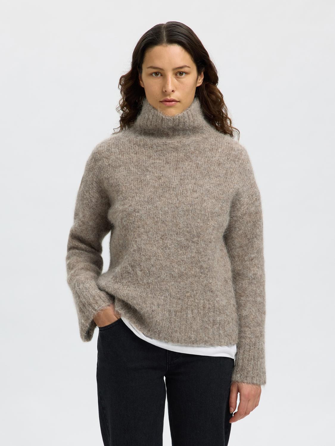 Slfgabriella Ls Knit High Neck Noos Beige