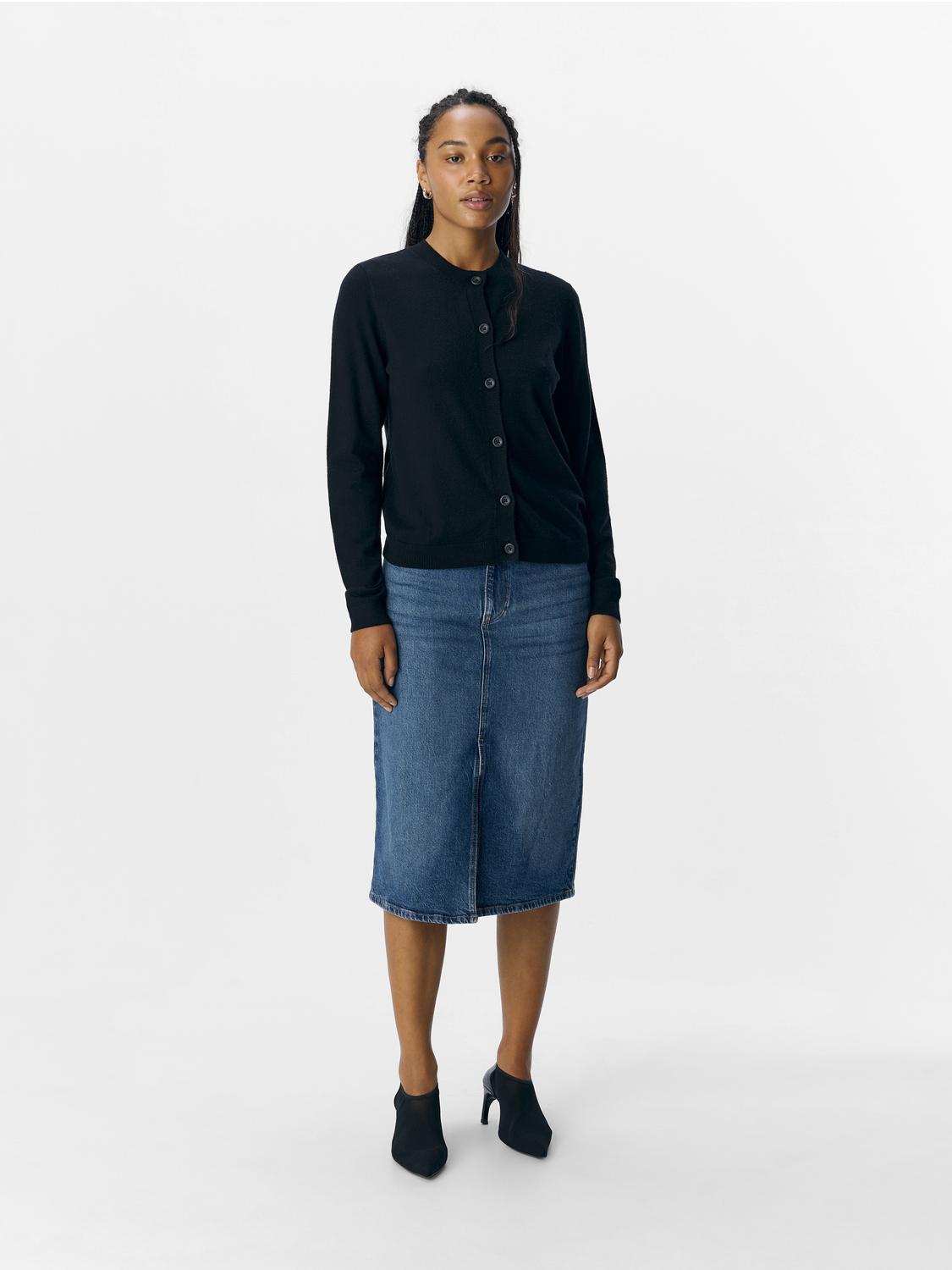 Objthess L/s Short Cardigan Noos Sort