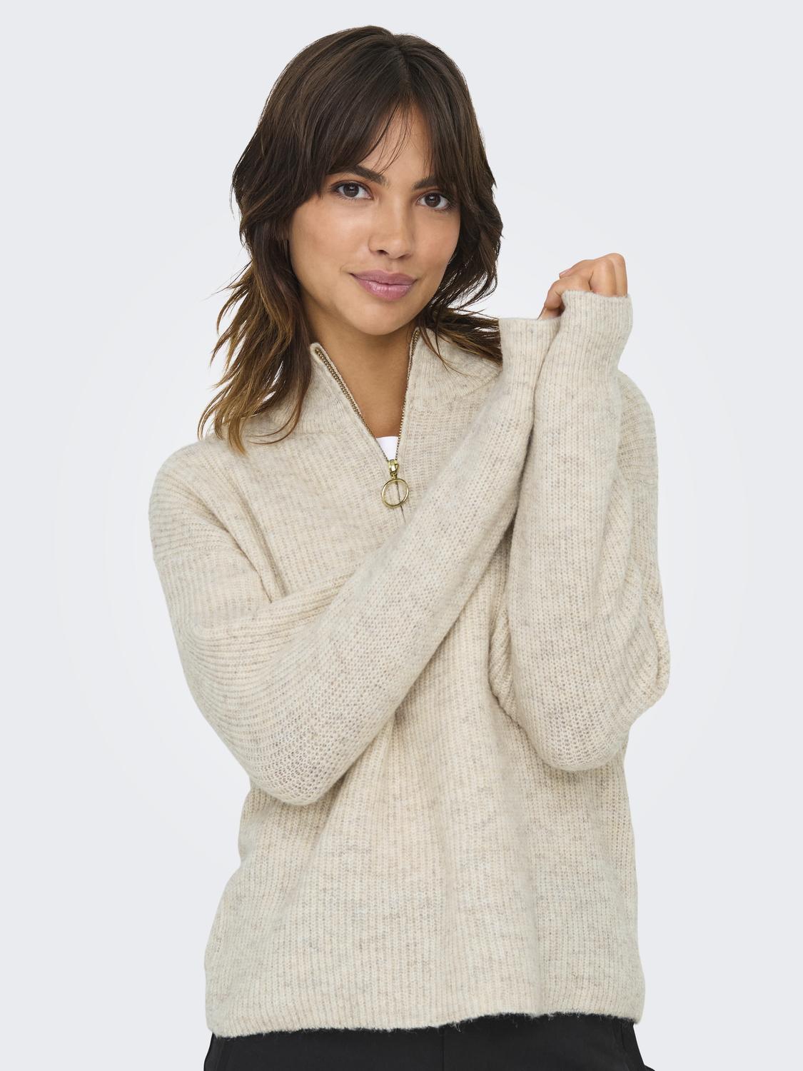 Onltokyo Solid L/s Zip Pullover Knt Noos Lysegrå