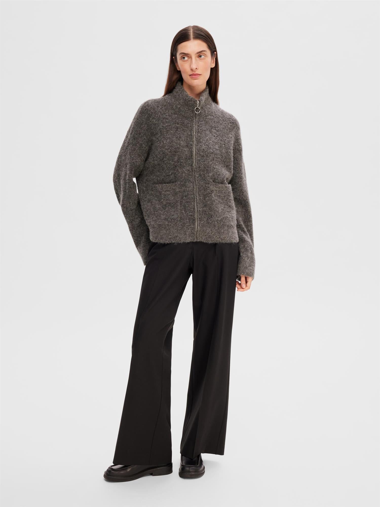 SLFSIA RAS LS KNIT ZIPPER CARDIGAN Mellomgrå