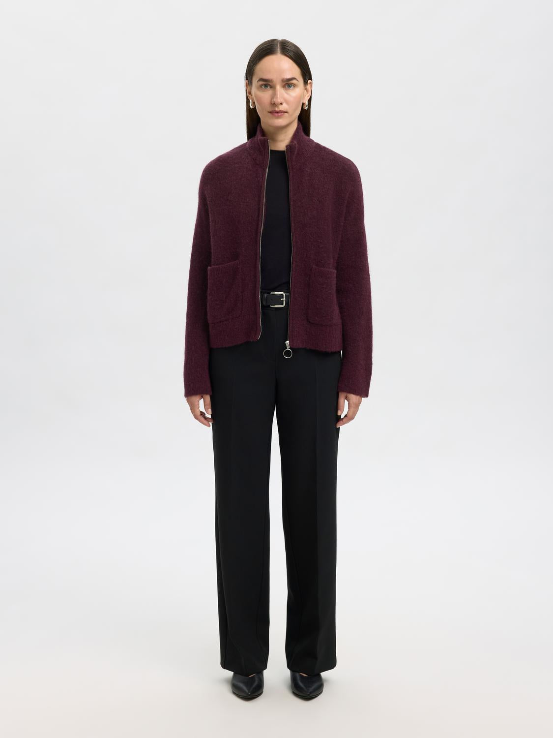 Slfsia Ras Ls Knit Zipper Cardigan Noos Mørkelilla