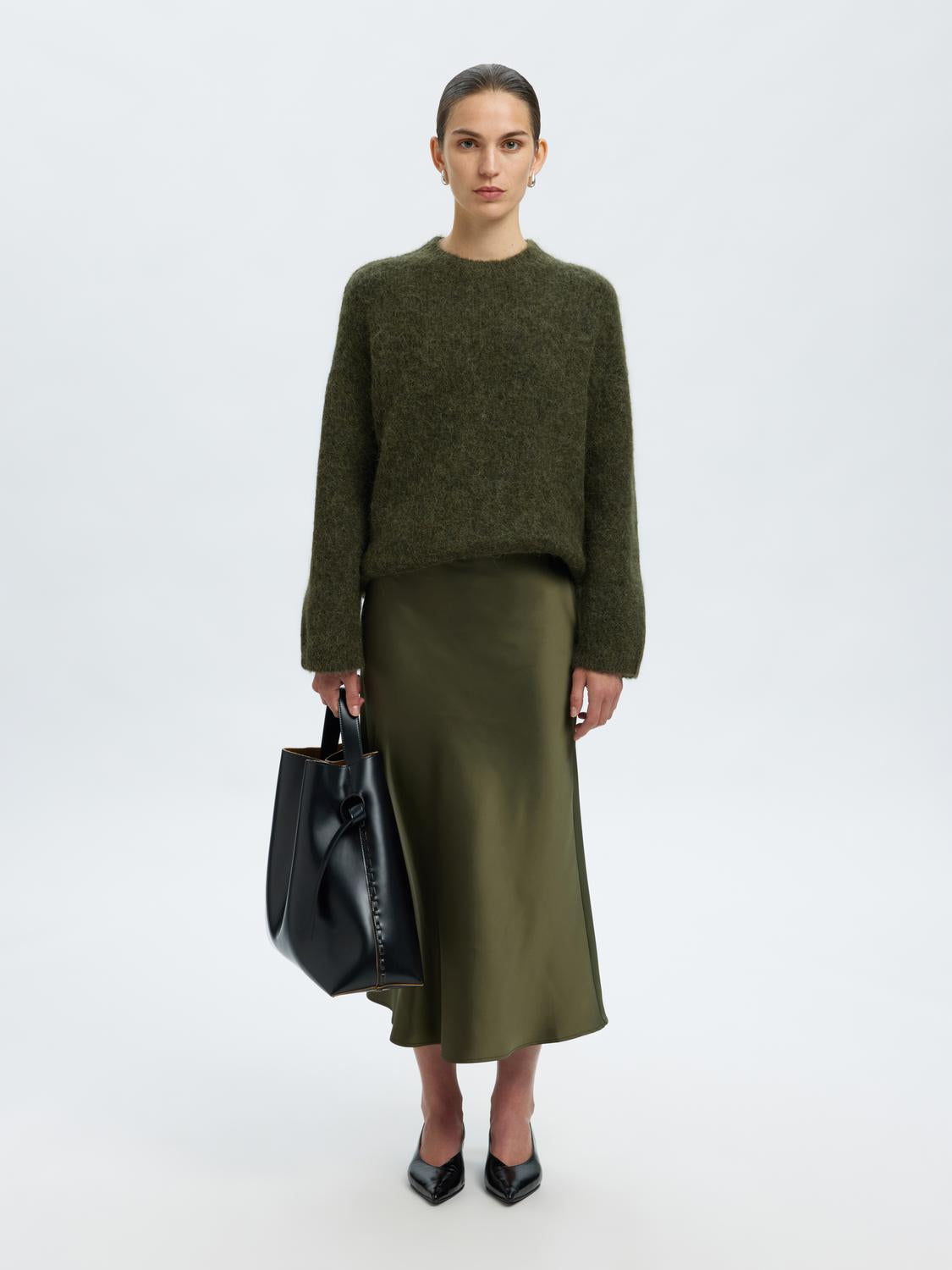 Slfgabriella Ls Knit New O-Neck Noos Mørkegrønn