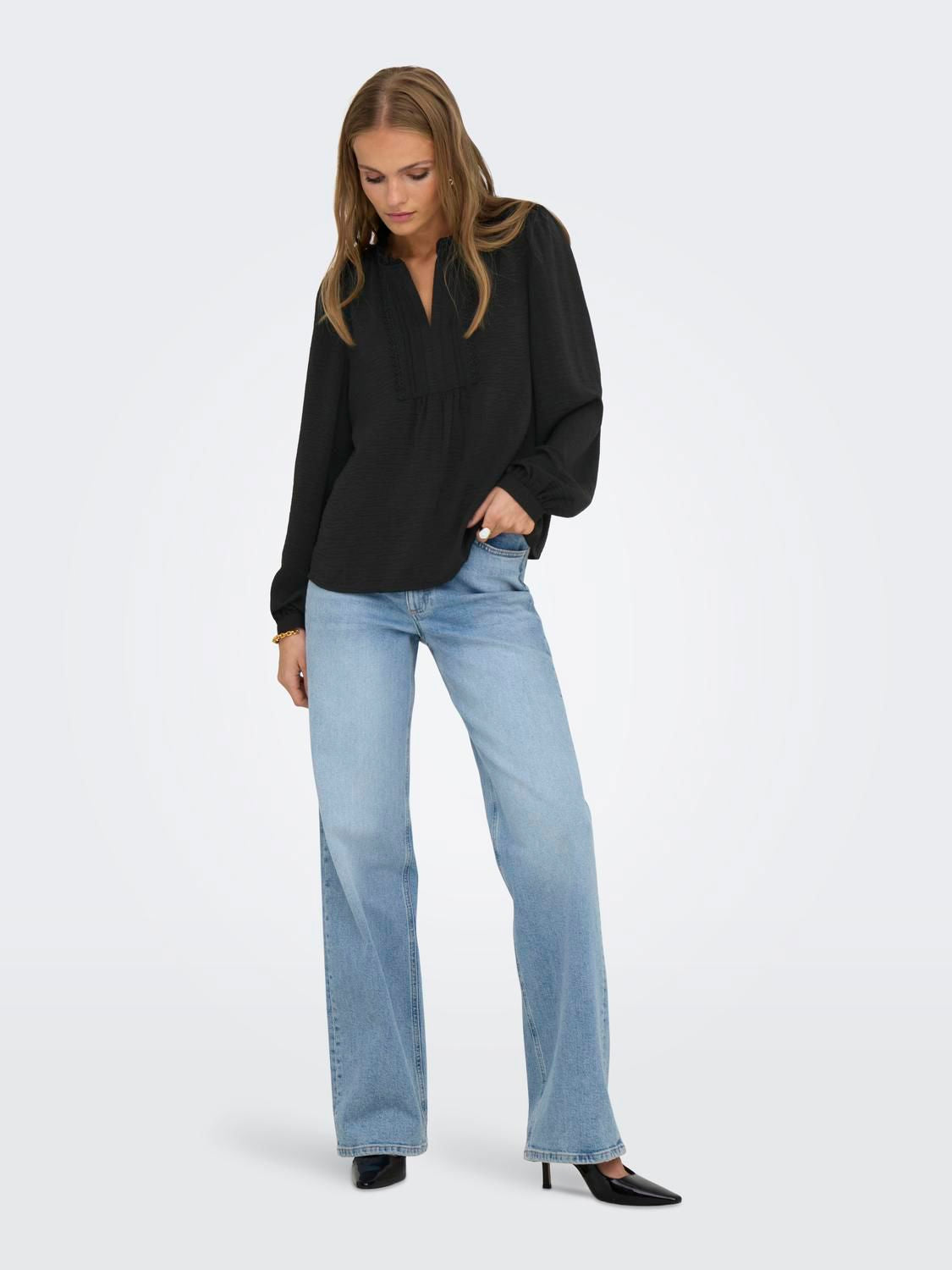 Jdyrachel Life L/s Pintuck Top Wvn Noos Sort