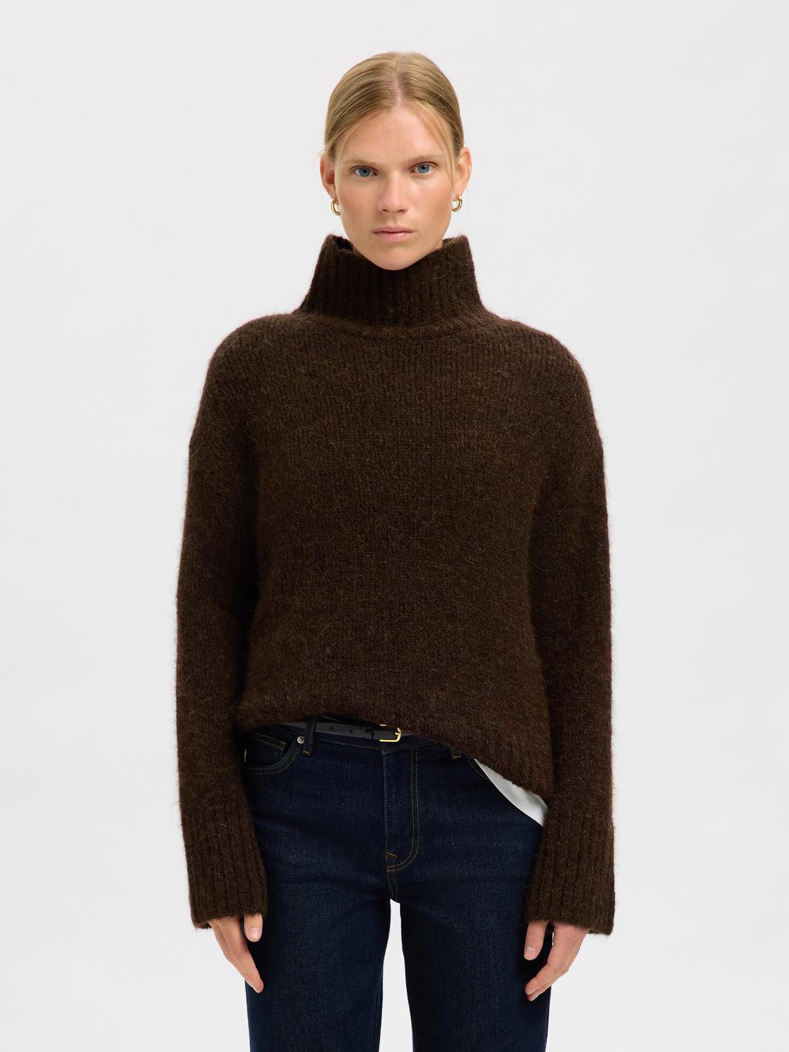 Slfgabriella Ls Knit High Neck Noos Mørkebrun
