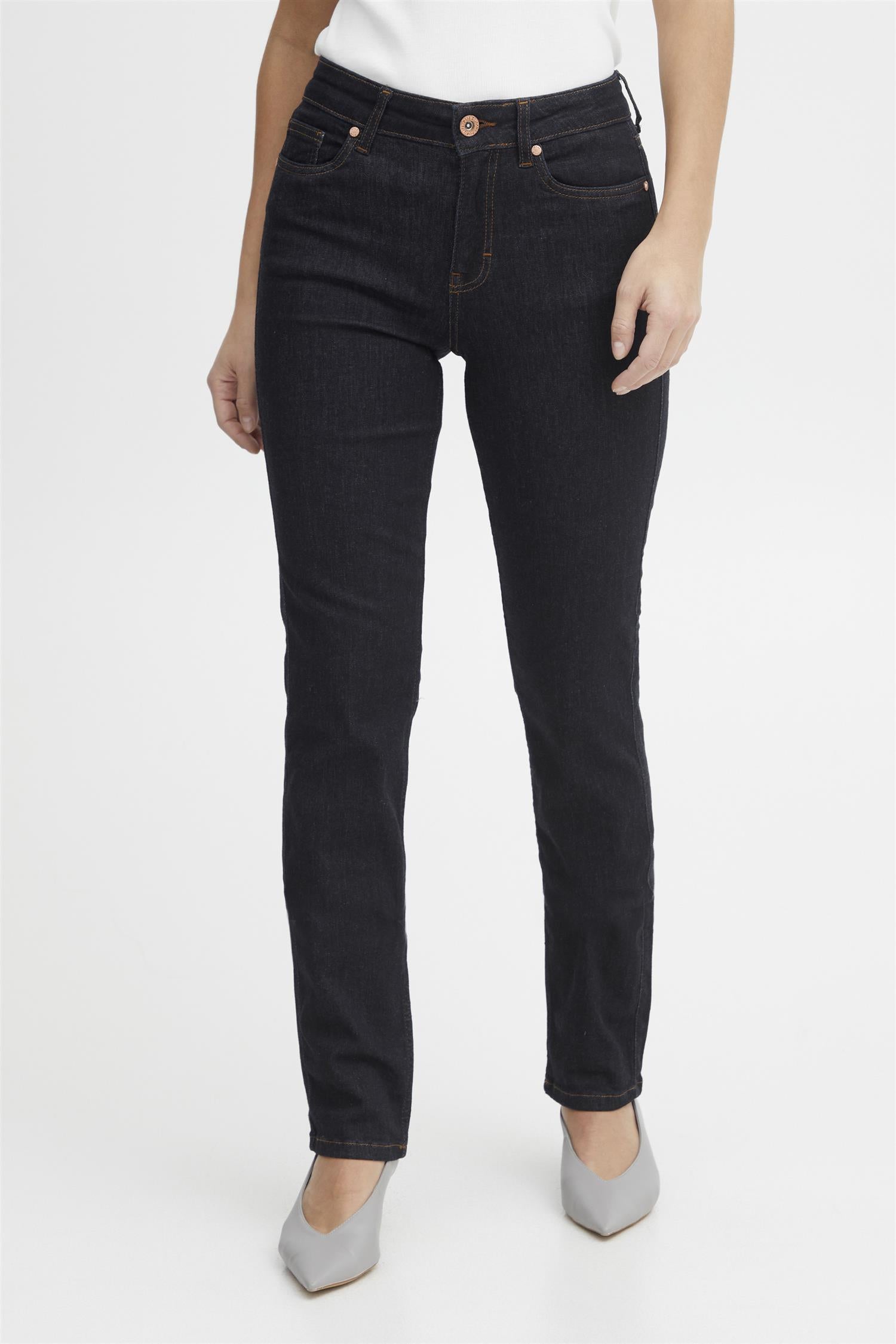 Pzemma Hw Jeans Medium Straight Leg Blå