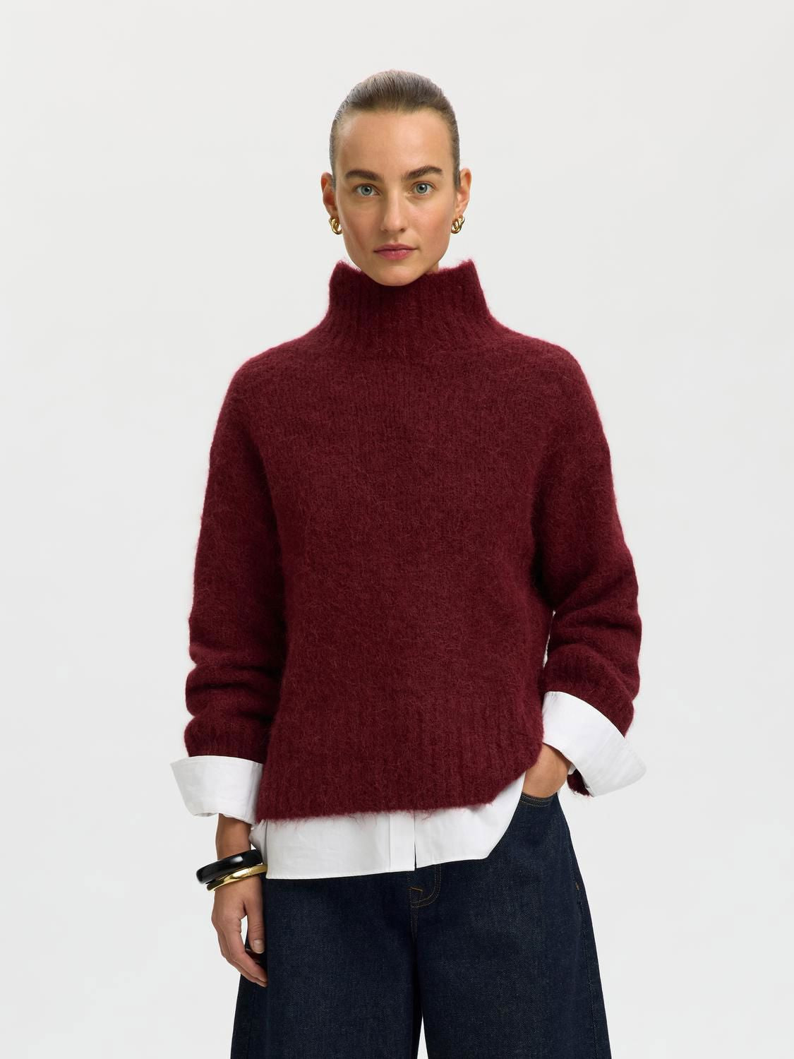 Slwgabriella Ls Knit High Neck Noos Burgunder