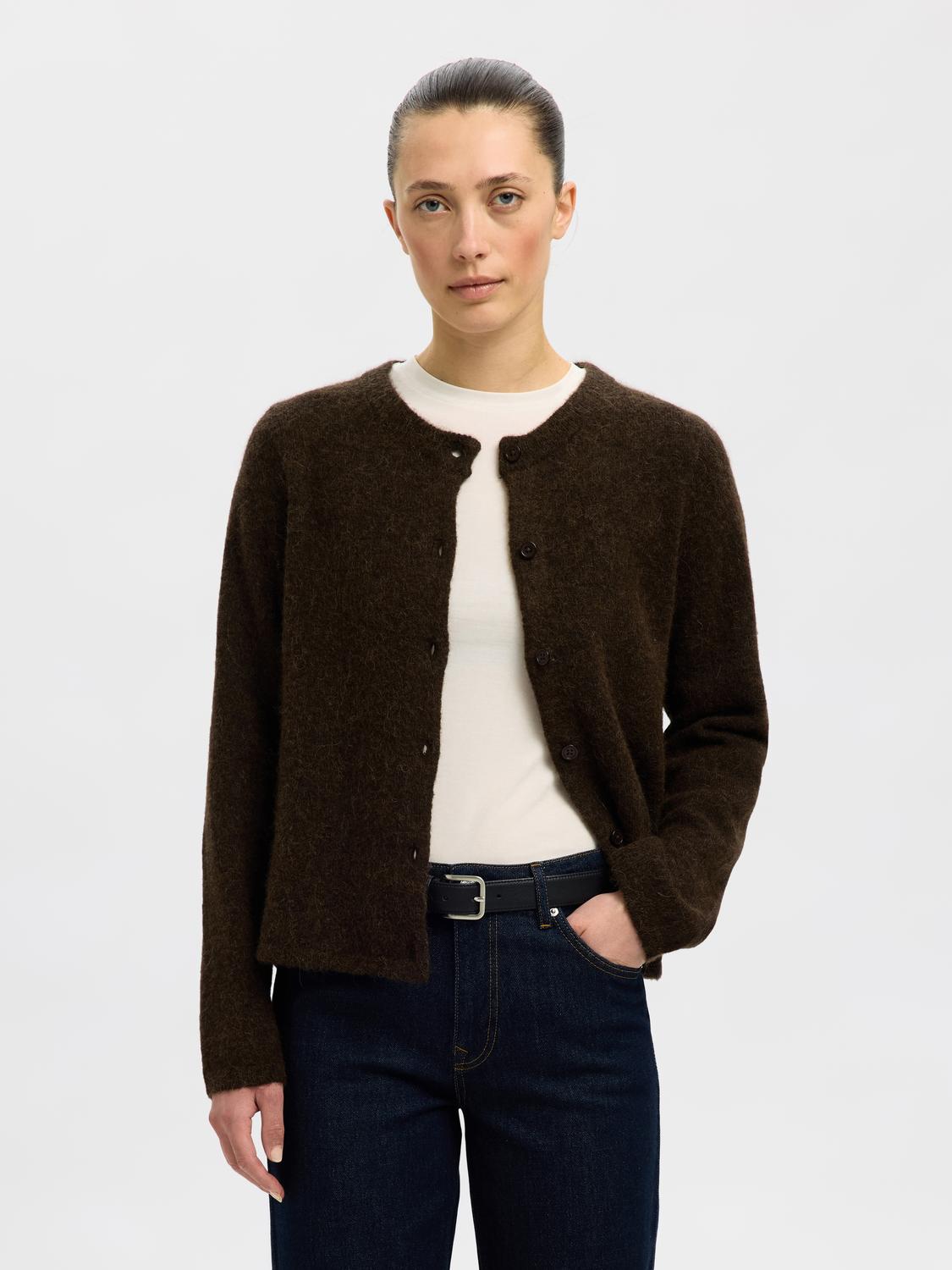 Slflulu New Ls Knit Cardigan Noos Brun