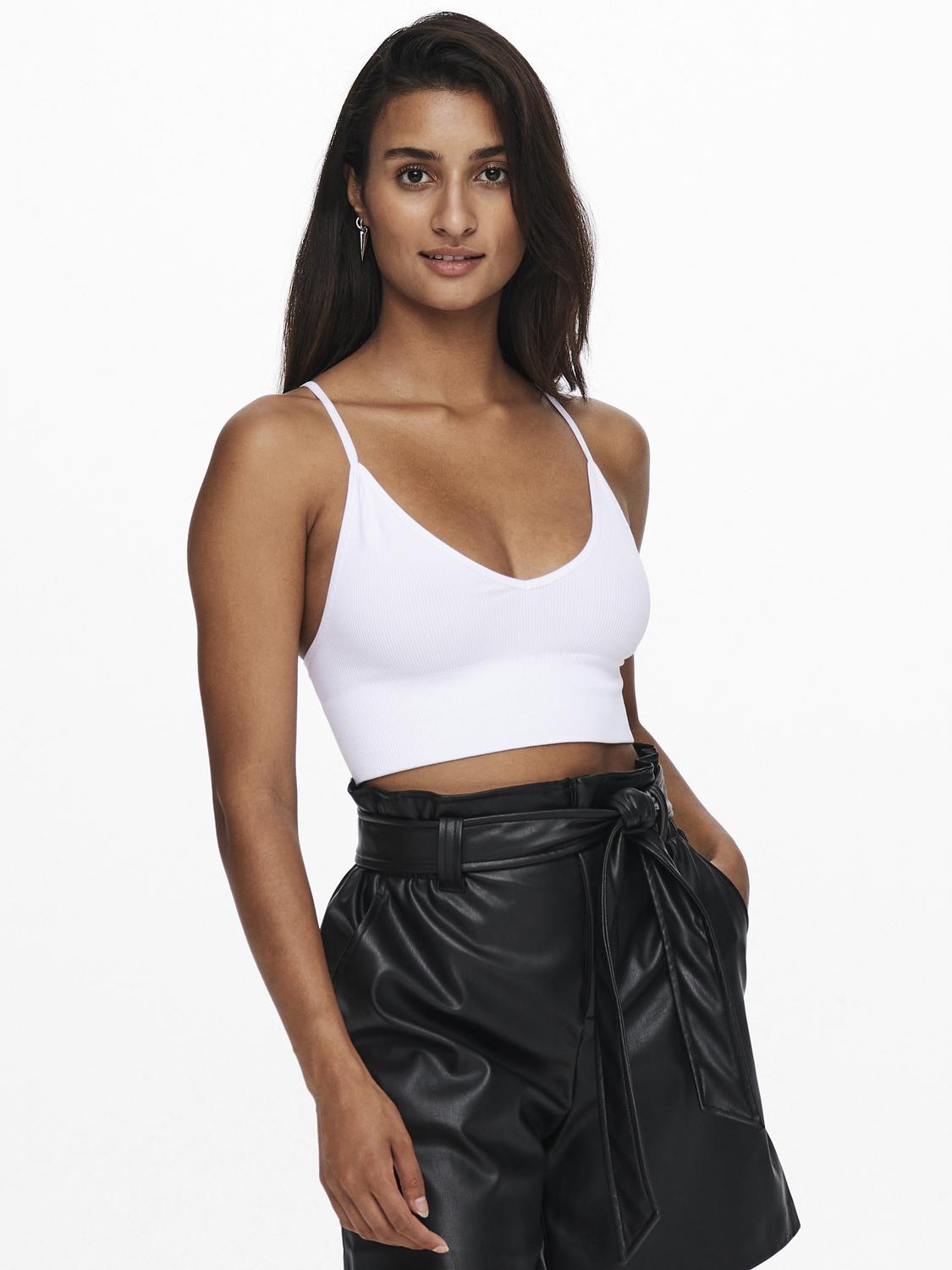 Onlvicky Rib Seamless Vneck Top Noos Acc Hvit