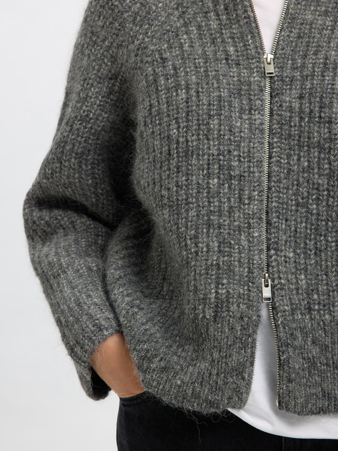 Slfanjuli Ls Knit Zip Cardigan Mellomgrå