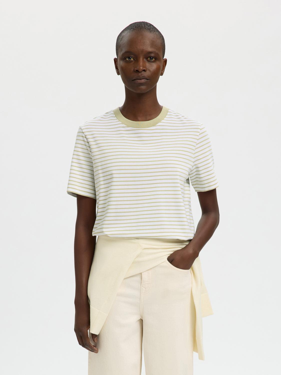 Slwessential Ss Striped Boxy Tee Noos Grønn