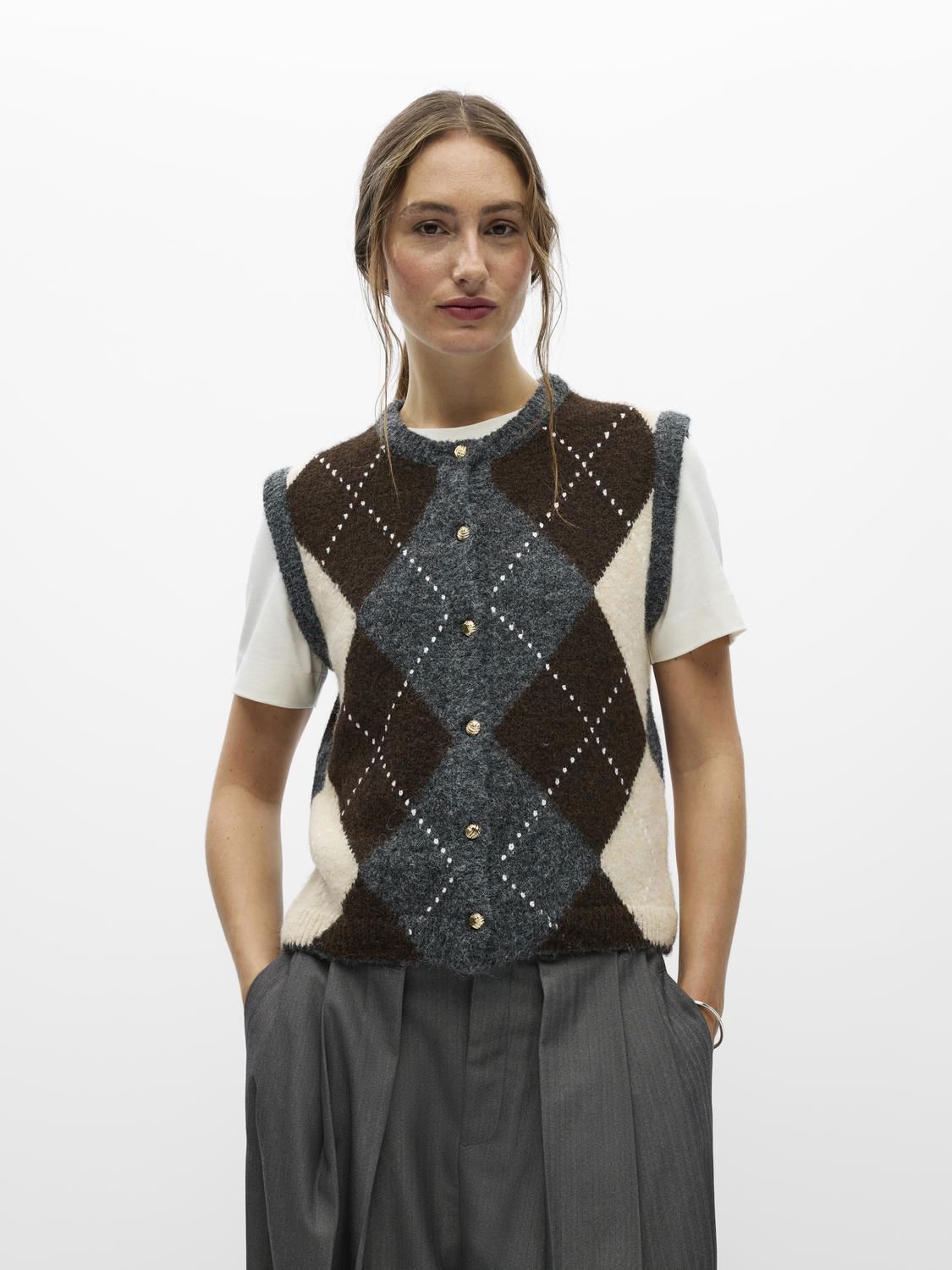 Objbrenda Re Knit Vest Cardigan Noos Grå