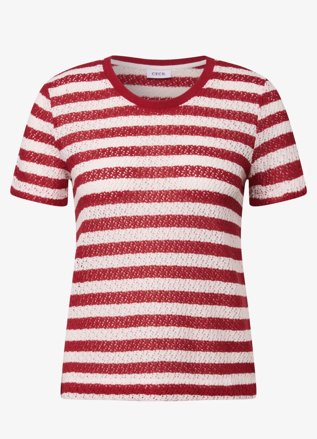 AJOUR STRIPE T-SHIRT Rød