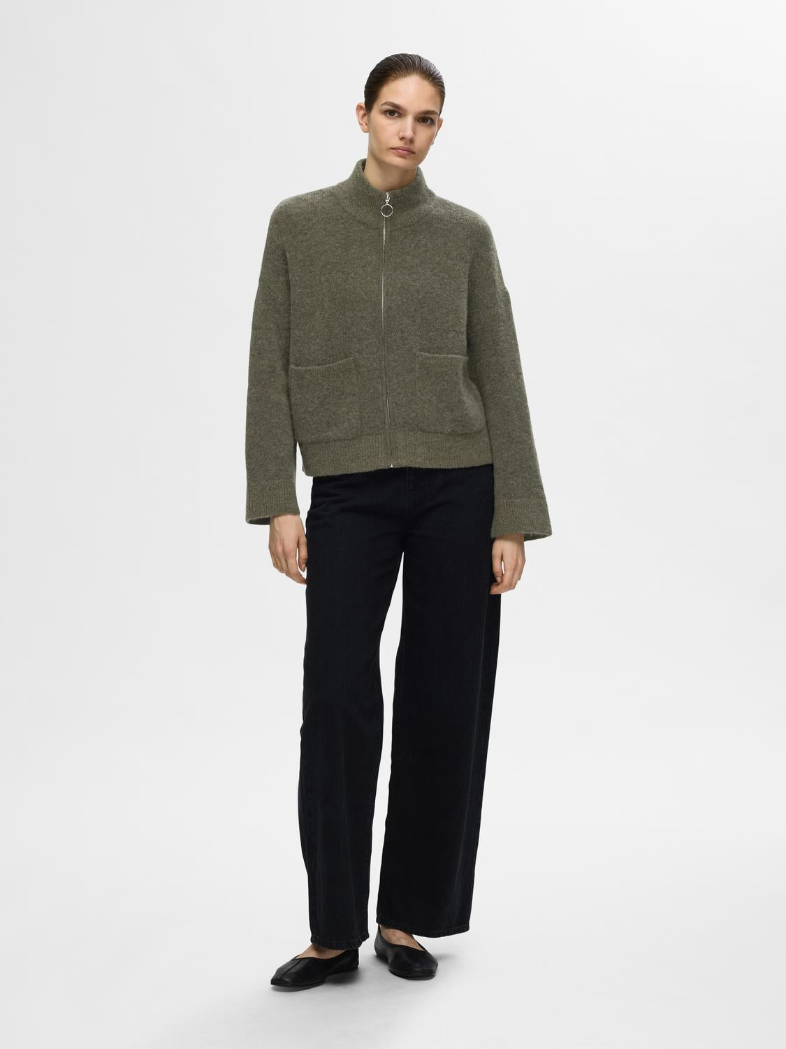 SLFSIA RAS LS KNIT ZIPPER CARDIGAN Grønn