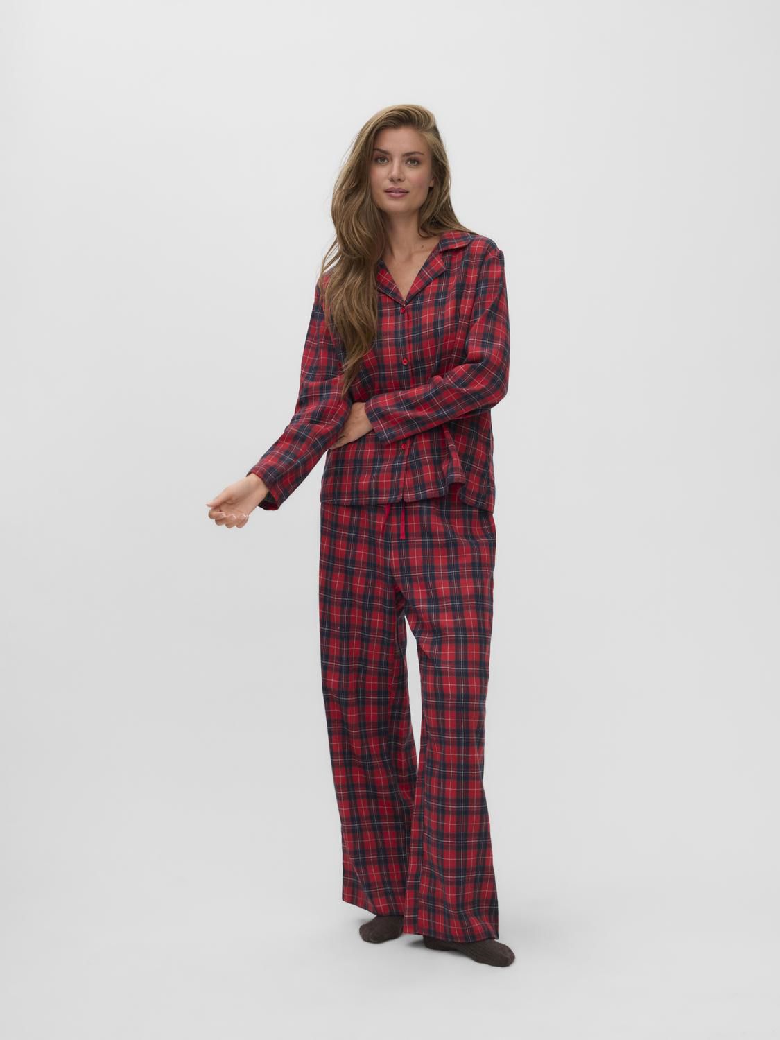 Vmnora Flannel Nightwear Shirt Rød