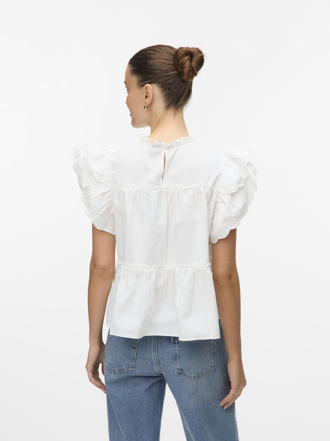 Vmisolde Sl O-Neck Frill Top Wvn Exp Sb2 Hvit