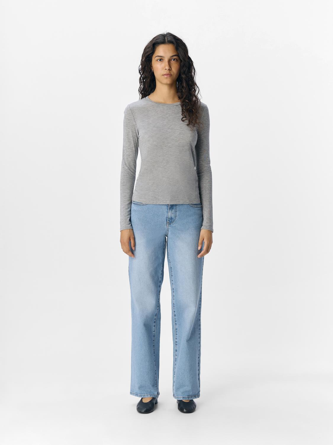 Objzofia Sli L/s O-Neck Top Noos Mellomgrå