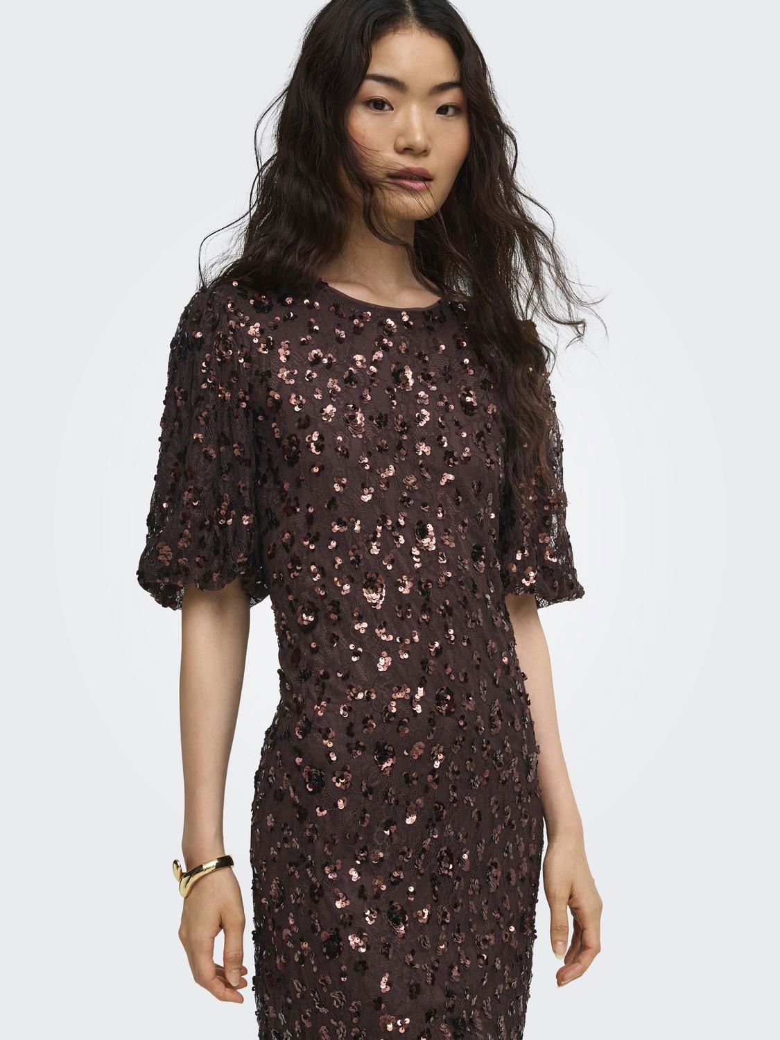 Onlcely S/s Sequins Short Dress Wvn Brun