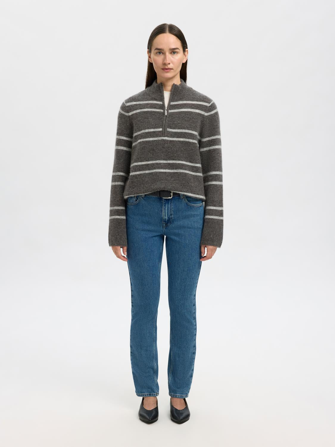 Slflulu Ls Knit Half Zip Noos Mellomgrå