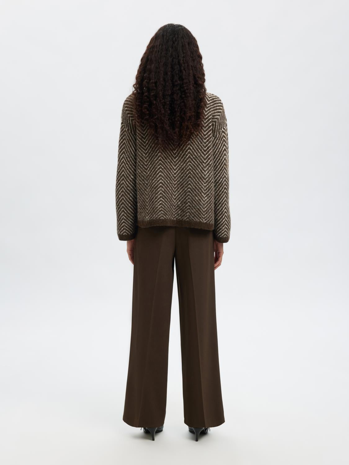 Slflulu Ls Herringbone Knit High Neck Brun