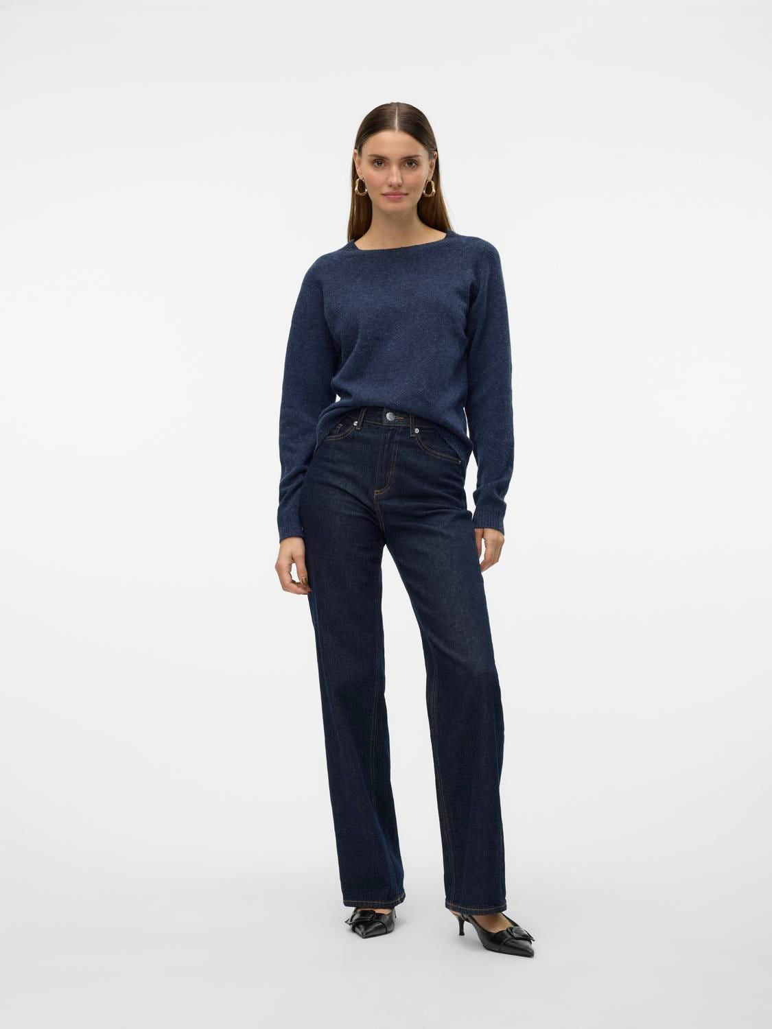 Vmdoffy Ls O-Neck Blouse Ga Noos Blå
