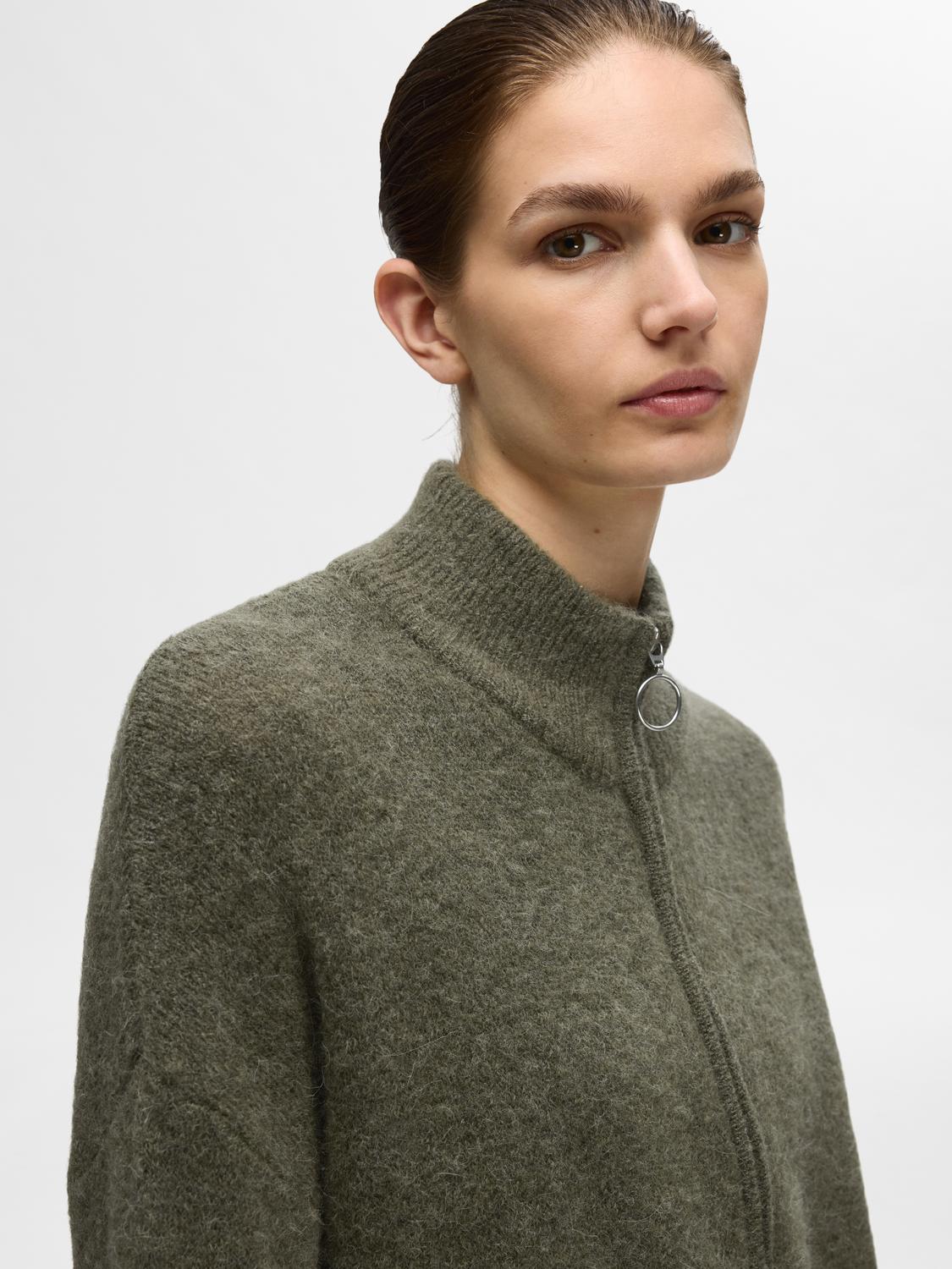 SLFSIA RAS LS KNIT ZIPPER CARDIGAN Grønn
