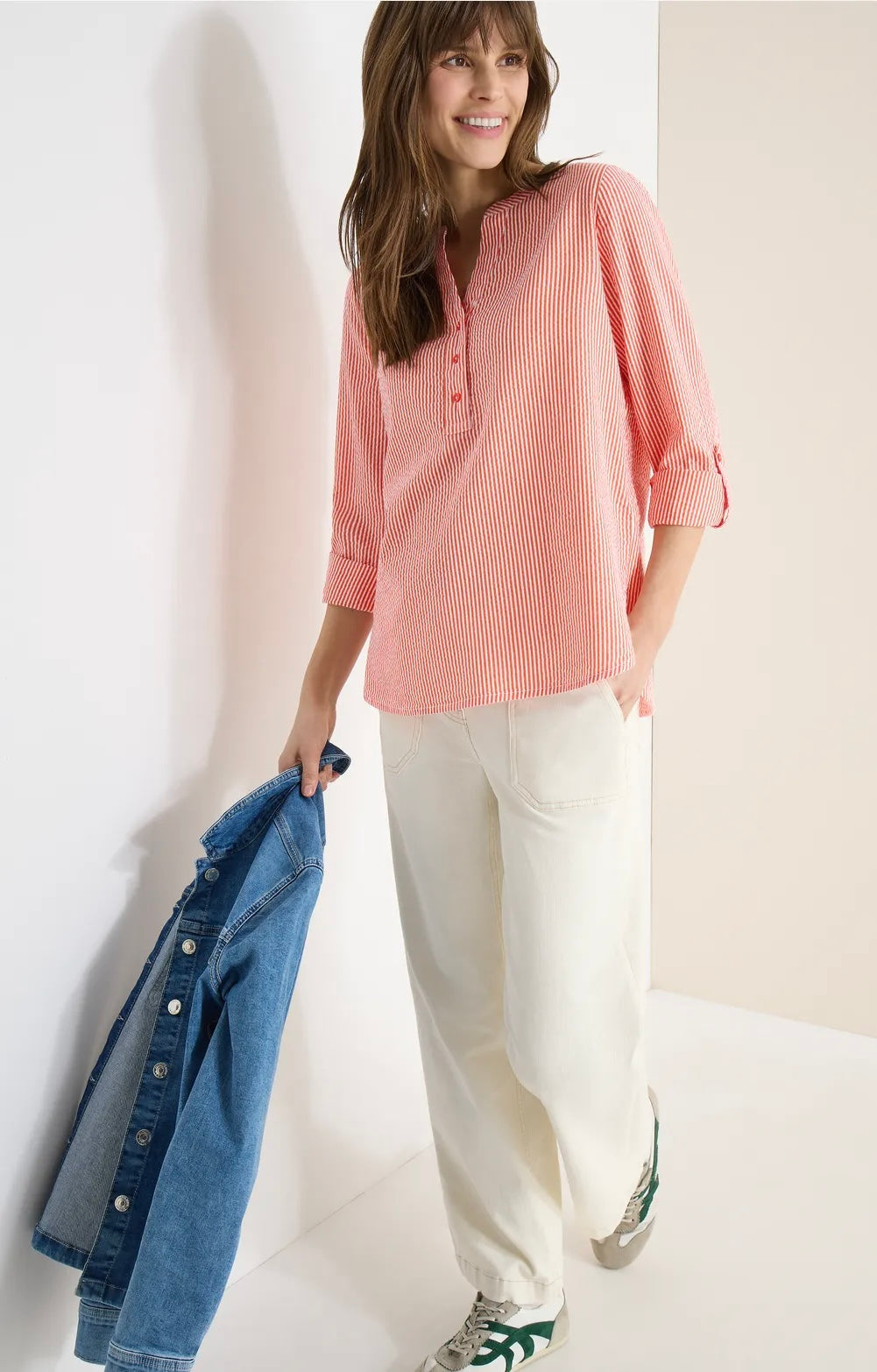 Seersucker stripe blouse Oransje