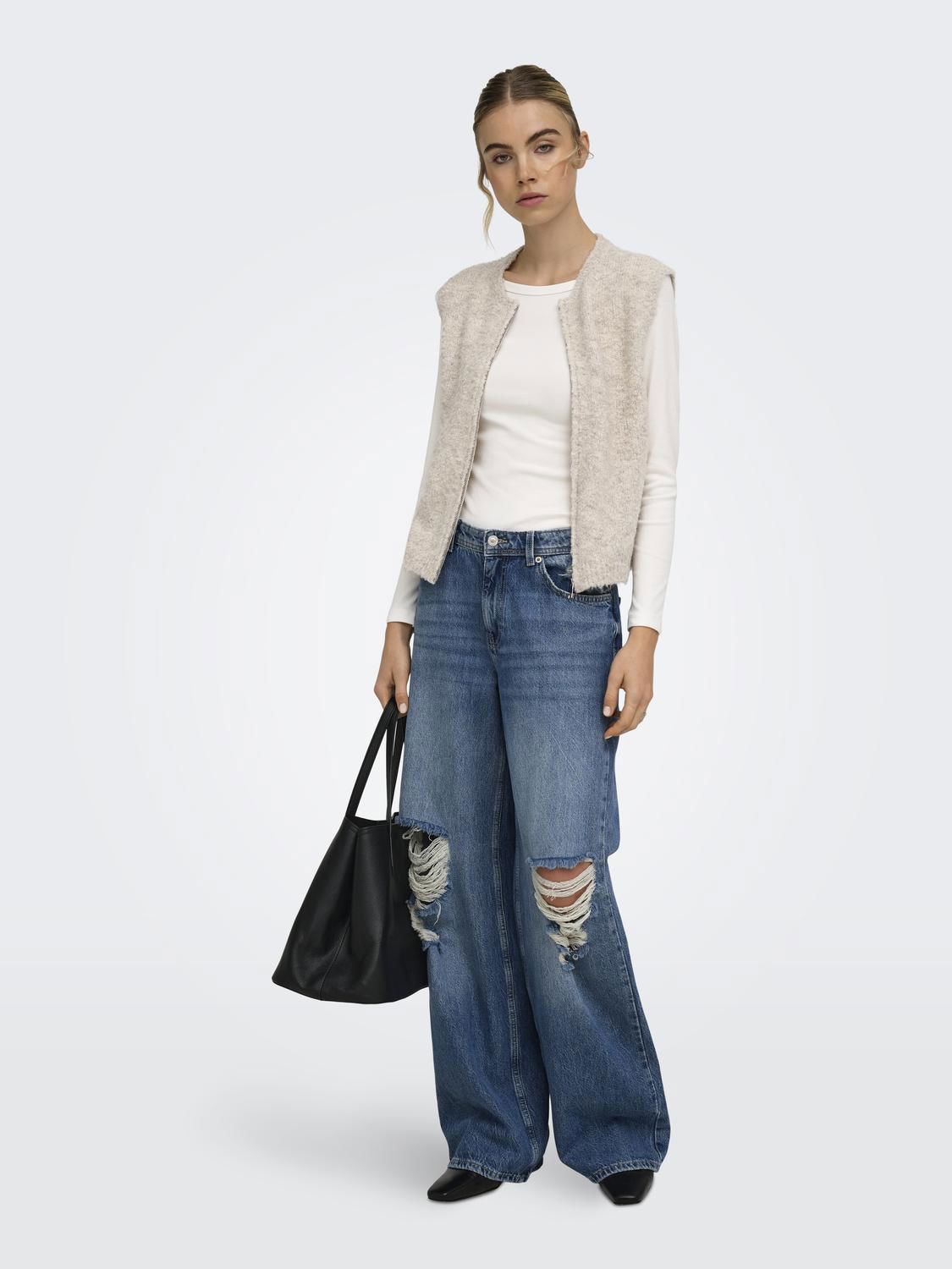 Onlbouble Sl O-Neck Zip Vest Knt Beige