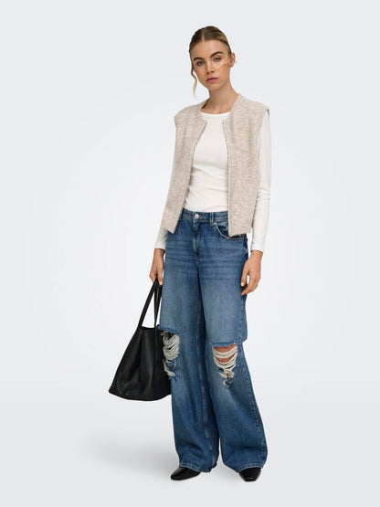 Onlbouble Sl O-Neck Zip Vest Knt Beige