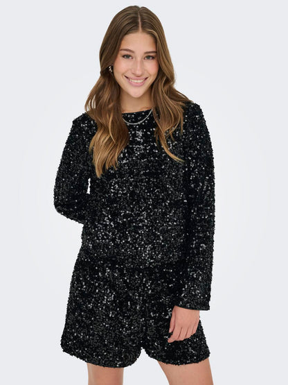 Onlconfidence L/s Sequin Bow Top Jrs Sort