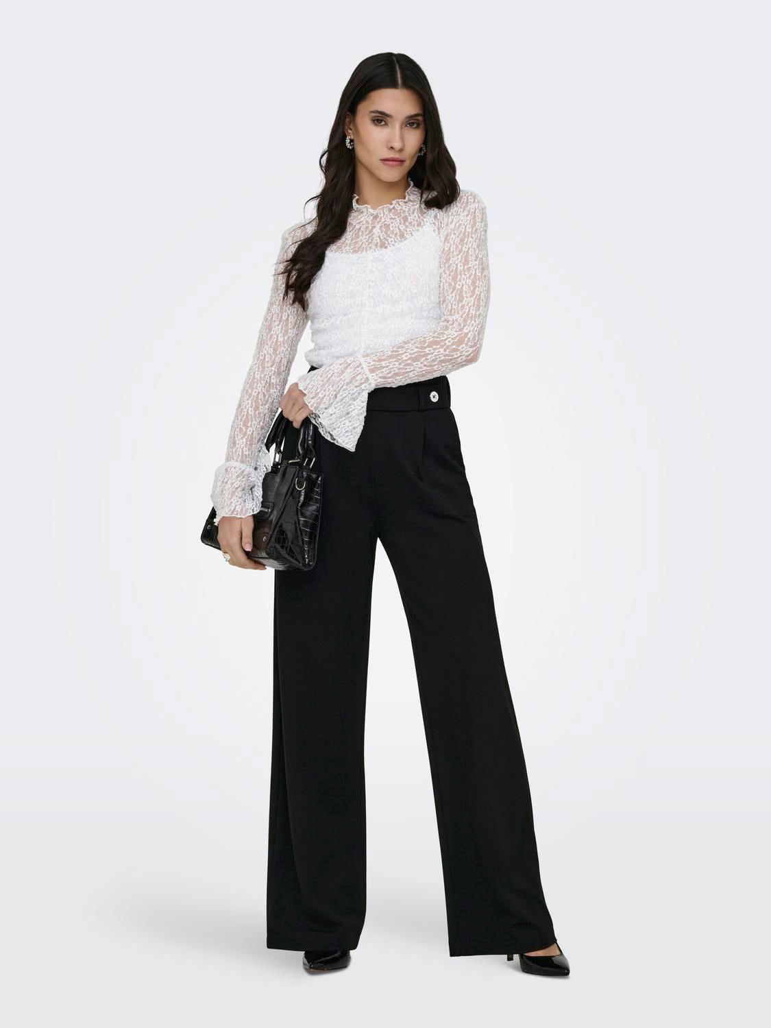 Jdylala L/s High Neck Lace Top Jrs Hvit