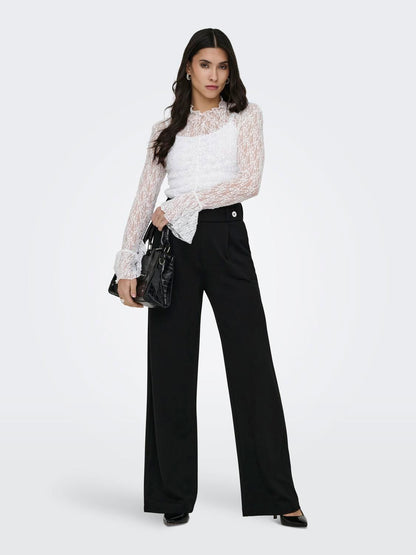 Jdylala L/s High Neck Lace Top Jrs Hvit