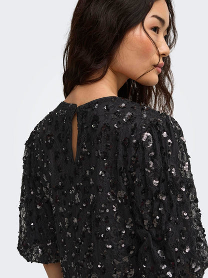 Onlcely S/s Sequins Short Dress Wvn Sort