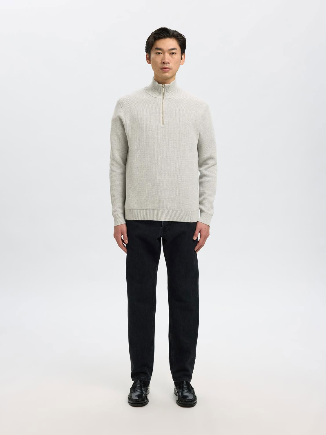 Slmdane Ls Knit Structure Half Zip Noos Grå