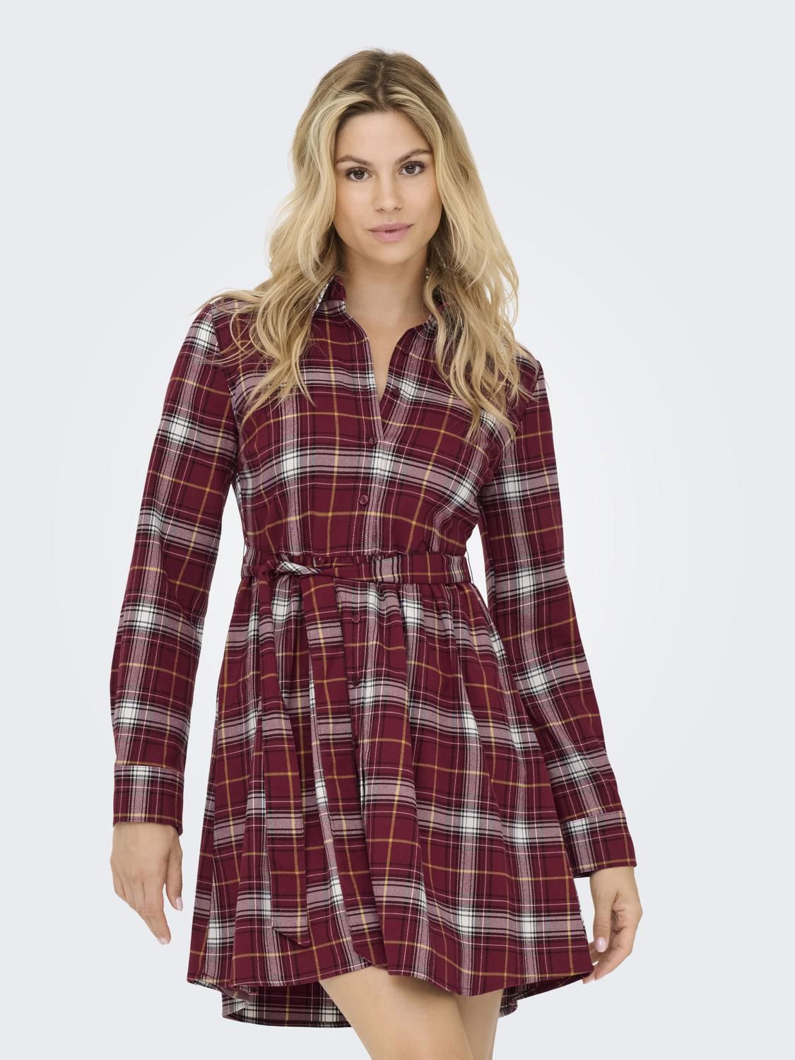Onlwren Check Short Dress Wvn Burgunder