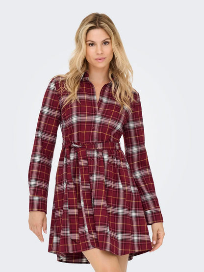 Onlwren Check Short Dress Wvn Burgunder