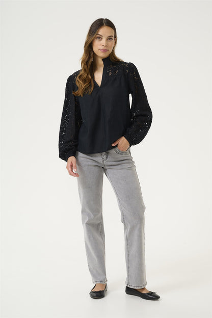 Crliselin Lace Blouse Mørkeblå