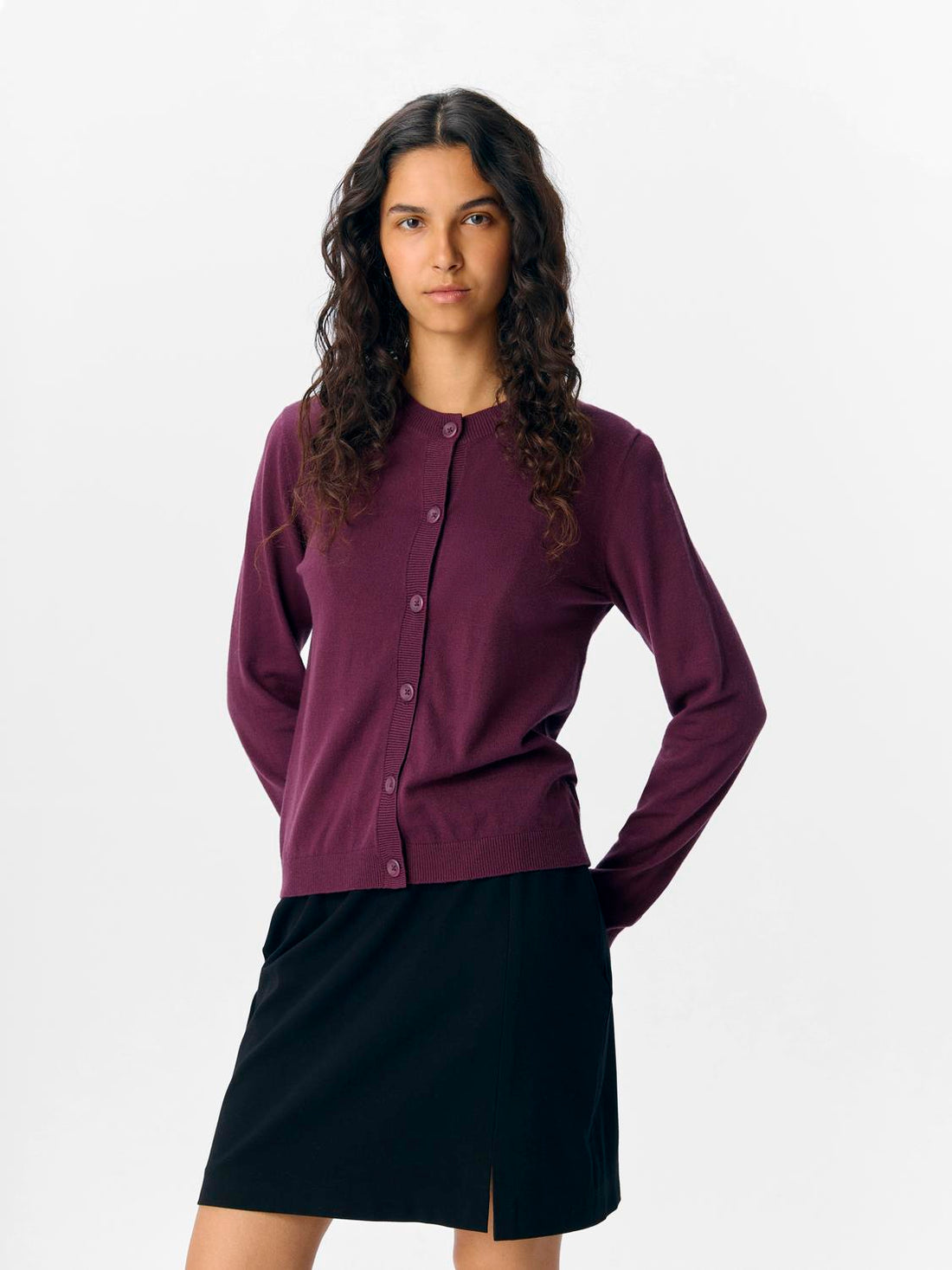Objthess L/s Short Cardigan Noos Mørkelilla