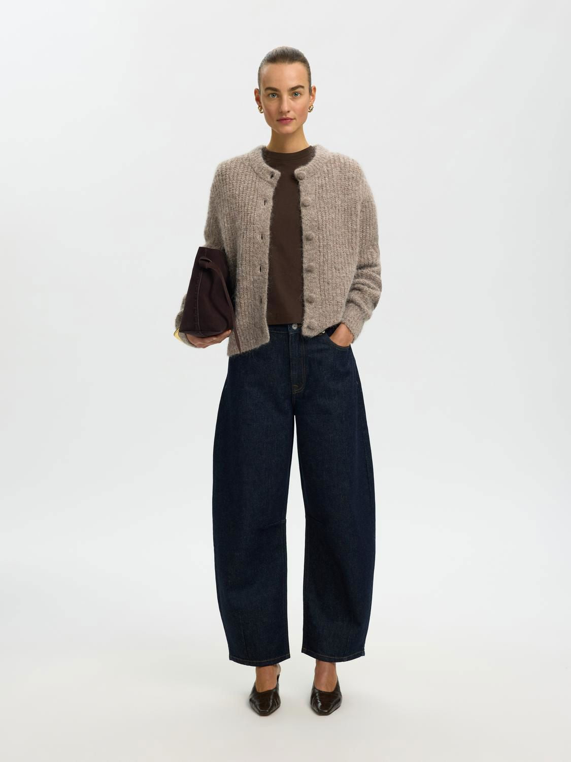 Slwgabriella Ls Button Cardigan Noos Brun