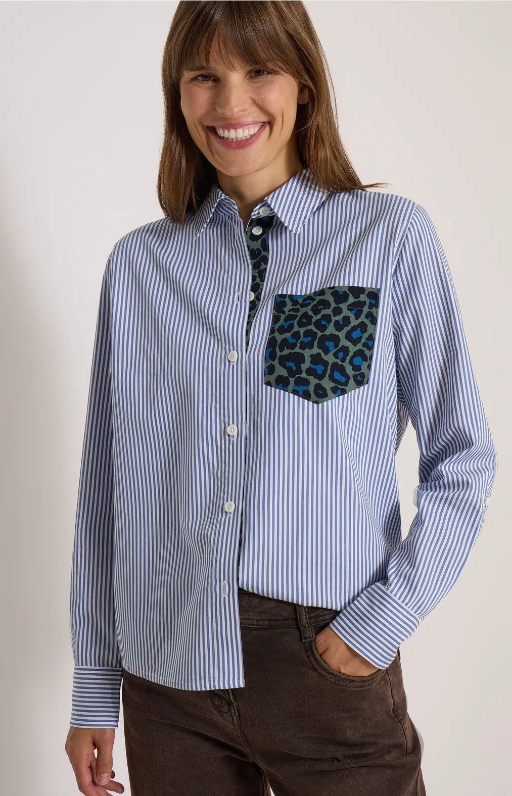TOS stripe print mix blouse Blå