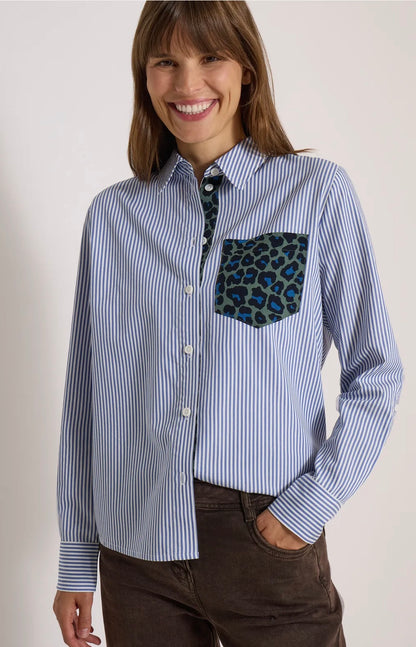 TOS stripe print mix blouse Blå