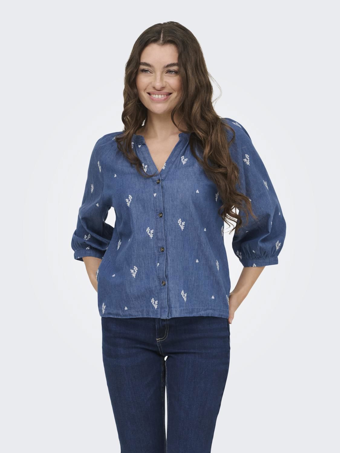 Jdykai 3/4 Shirt Wvn Dia Blå