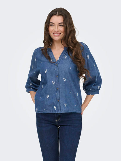 Jdykai 3/4 Shirt Wvn Dia Blå