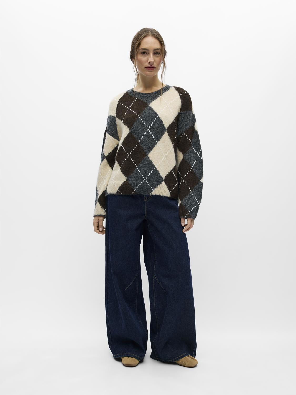 Objbrenda Ls Lo O-Neck Pullover Noos Grå