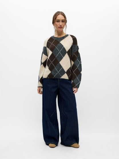 Objbrenda Ls Lo O-Neck Pullover Noos Grå