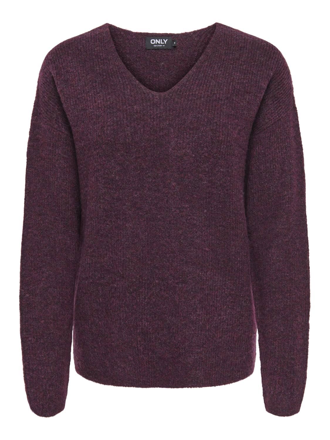 Onlcamilla V-Neck L/s Pullover Knt Noos Burgunder