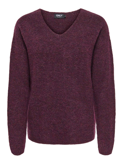 Onlcamilla V-Neck L/s Pullover Knt Noos Burgunder