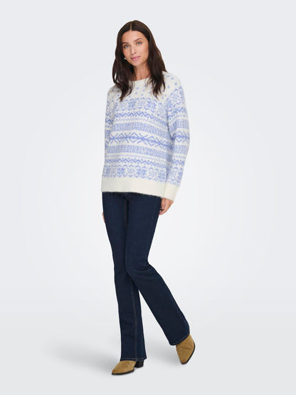 Onlxmas Nordic Ls O-Neck Knt Hvit