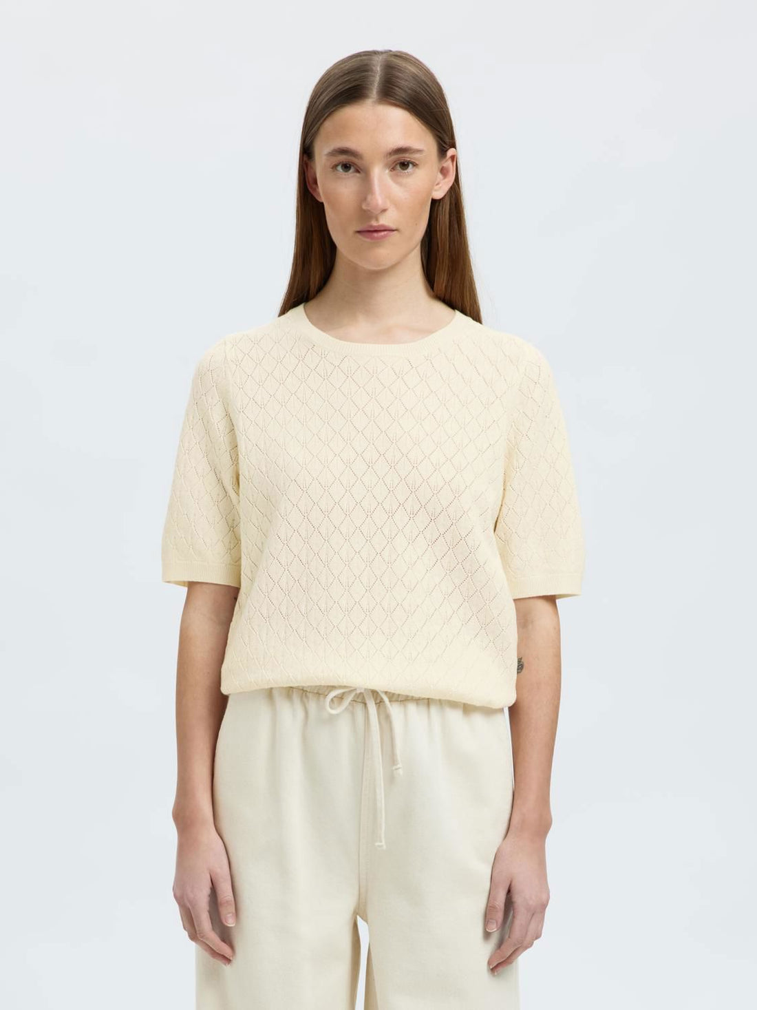 Slfhelen 2/4 Knit O-Neck Lys Beige