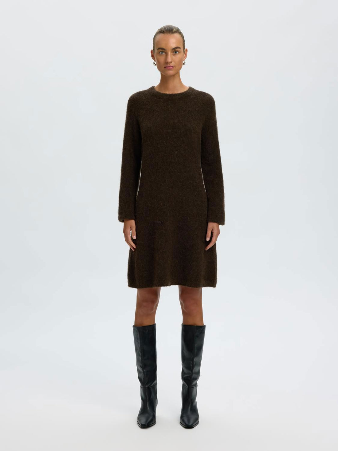 Slwlulu Brushed O-Neck Ls Dress Noos Brun