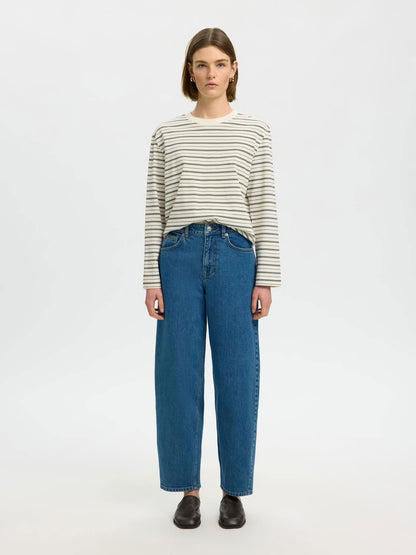 Slwessential Ls Striped Boxy Tee Noos Brun